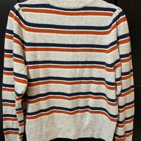 Madewell Wool-blend Gray V-Neck Sweater with Orange and Navy Stripes - Picture 6 of 7